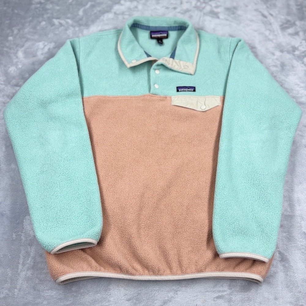 PATAGONIA Synchilla Snap-T Fleece Pullover Womens Small Mint Tan Colorblock